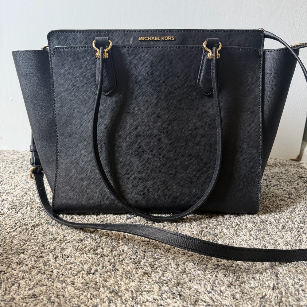 Michael Kors Black Tote Bag with Gold Accents